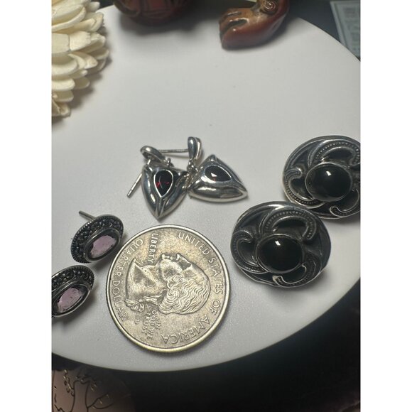 LOT of 3 Pairs of Sterling Silver Post Earrings with NO BACKS - Picture 2 of 5